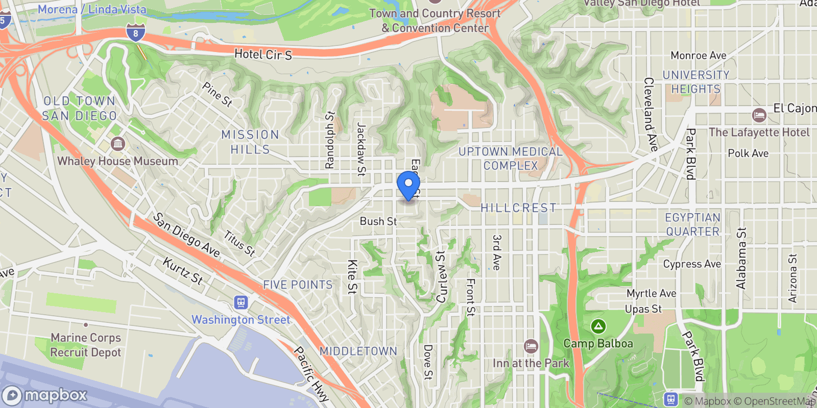 Map showing 3915 Falcon Street , San Diego, CA 92103, San Diego, California, United States.