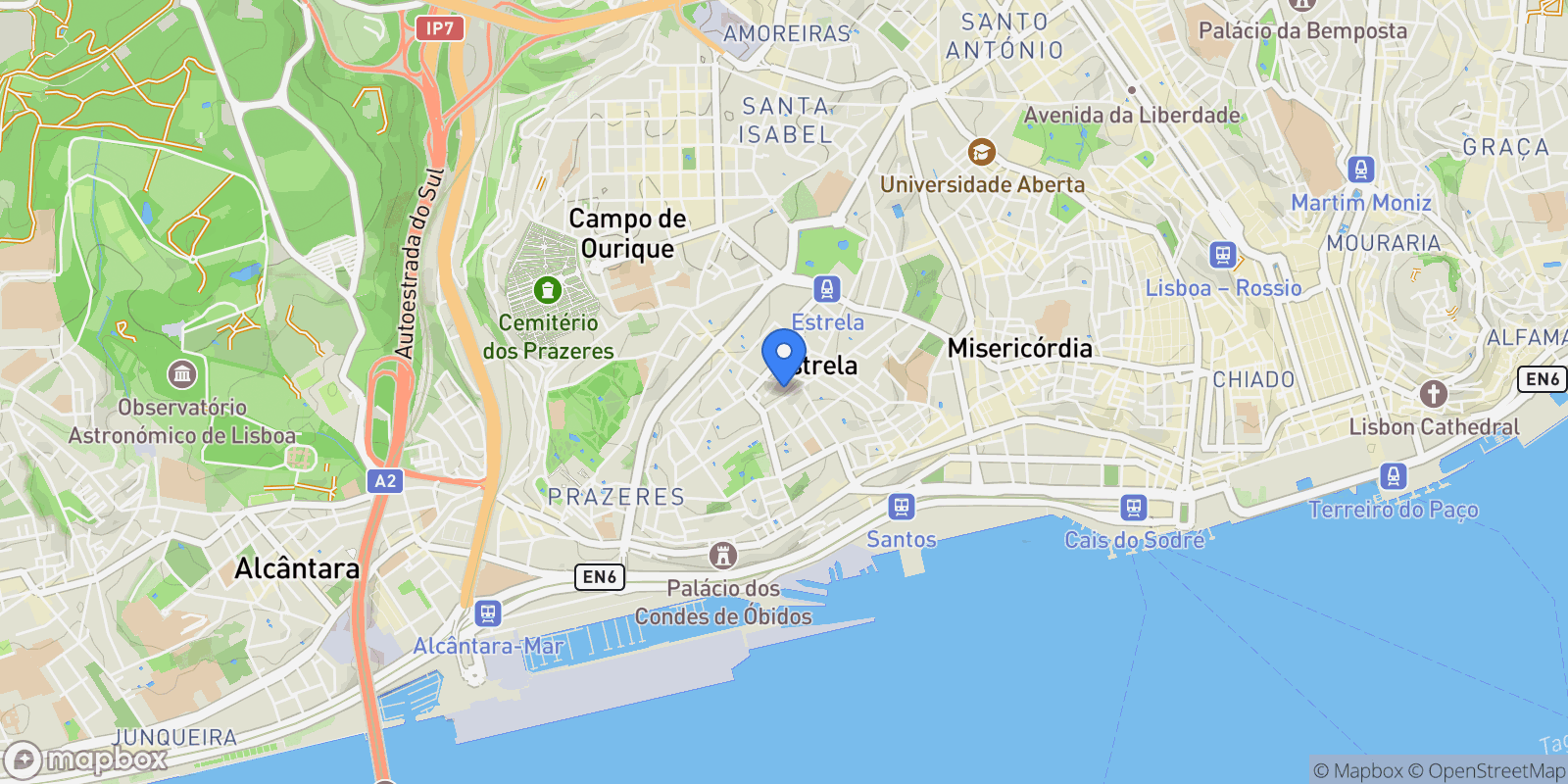 Map showing Lapa, Lisbon, Portugal, Estrela, Lisbon, Portugal.