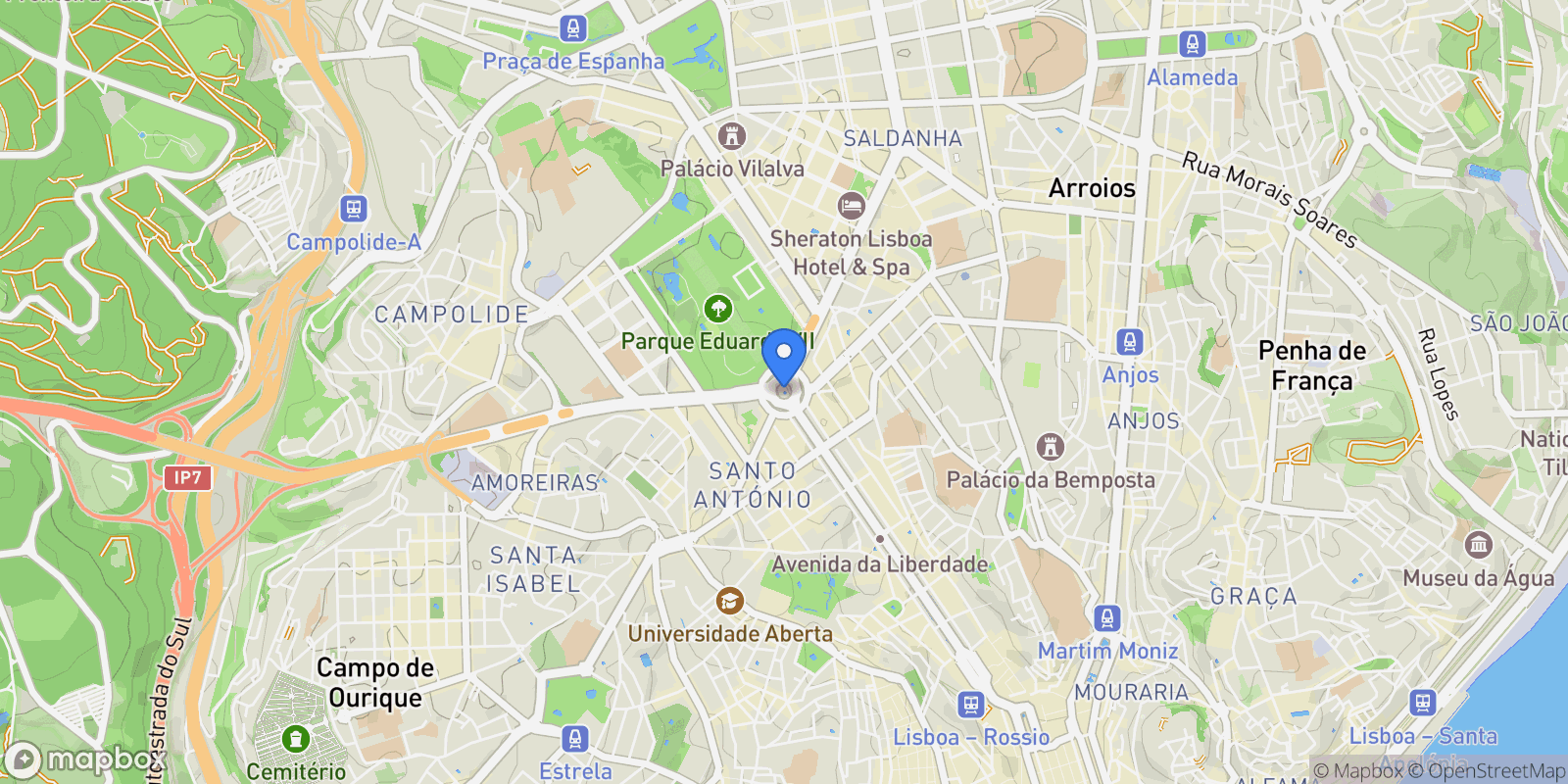 Map showing Pç do Marquês de Pombal, 1250-096 Lisboa, Portugal, Santo Antonio, Lisbon, Portugal.