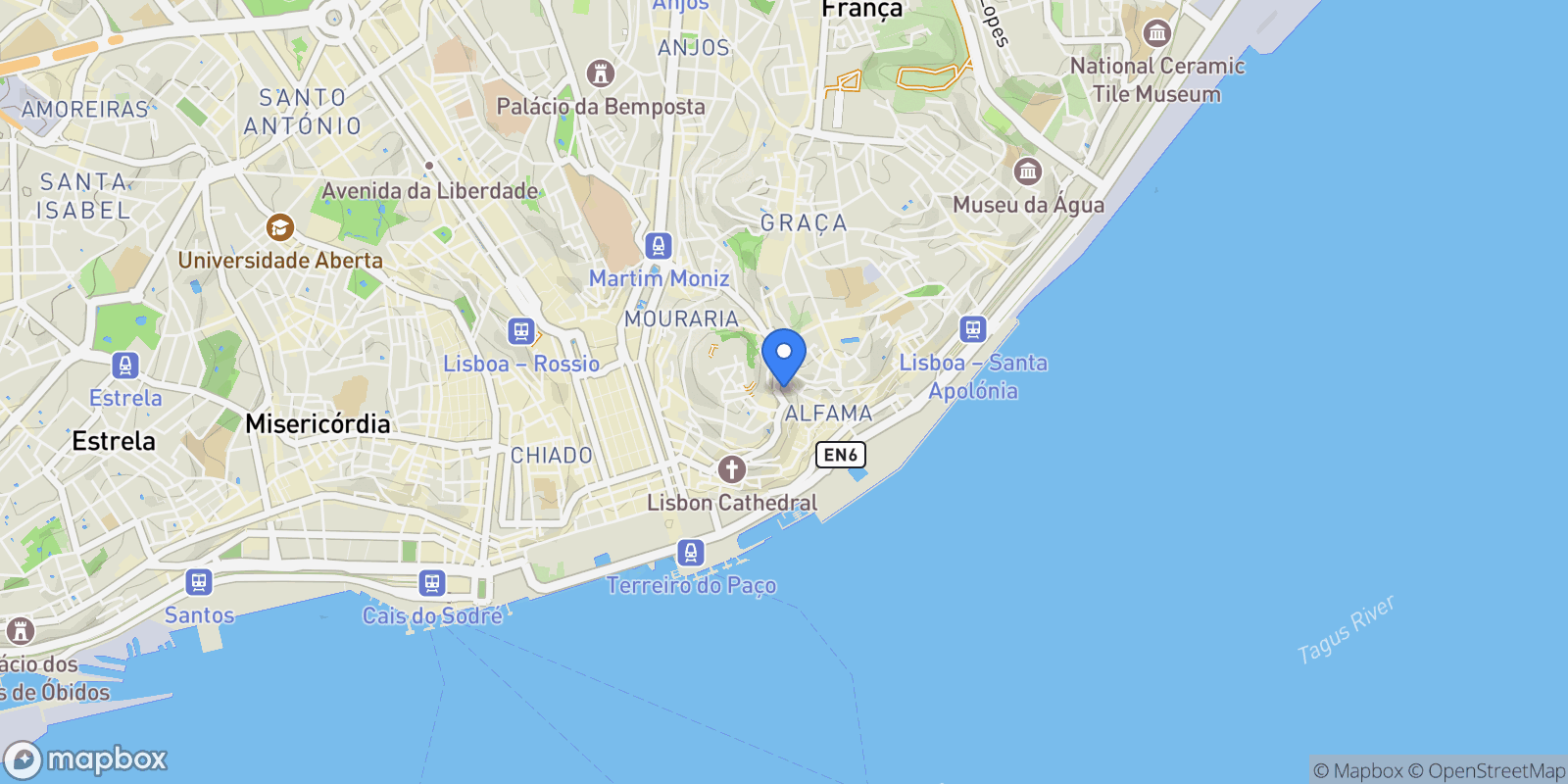 Map showing Alfama, 1100 Lisbon, Portugal, Santa Maria Maior, Lisbon, Portugal.