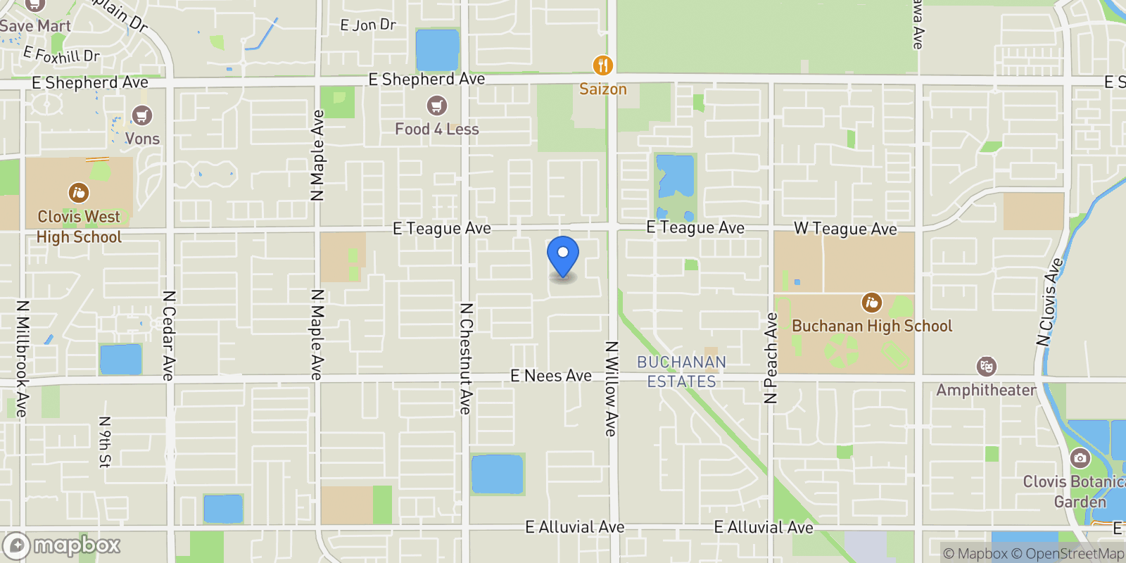 Map showing 2825 E Quincy Avenue, Fresno, CA 93720, Fresno, California, United States.