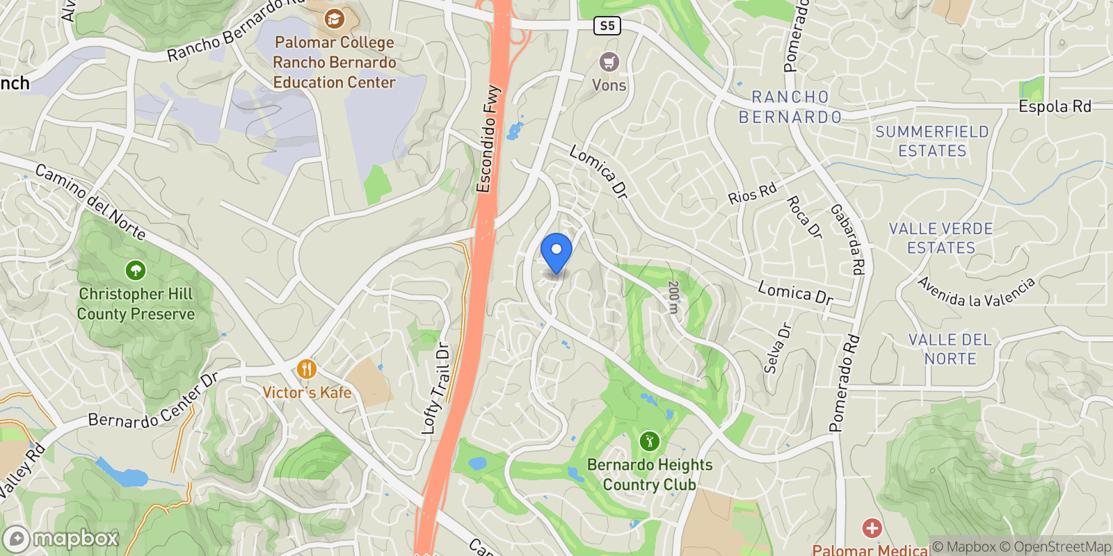 Map showing 16244 Avenida Venusto Unit A , San Diego, CA 92128, San Diego, California, United States.