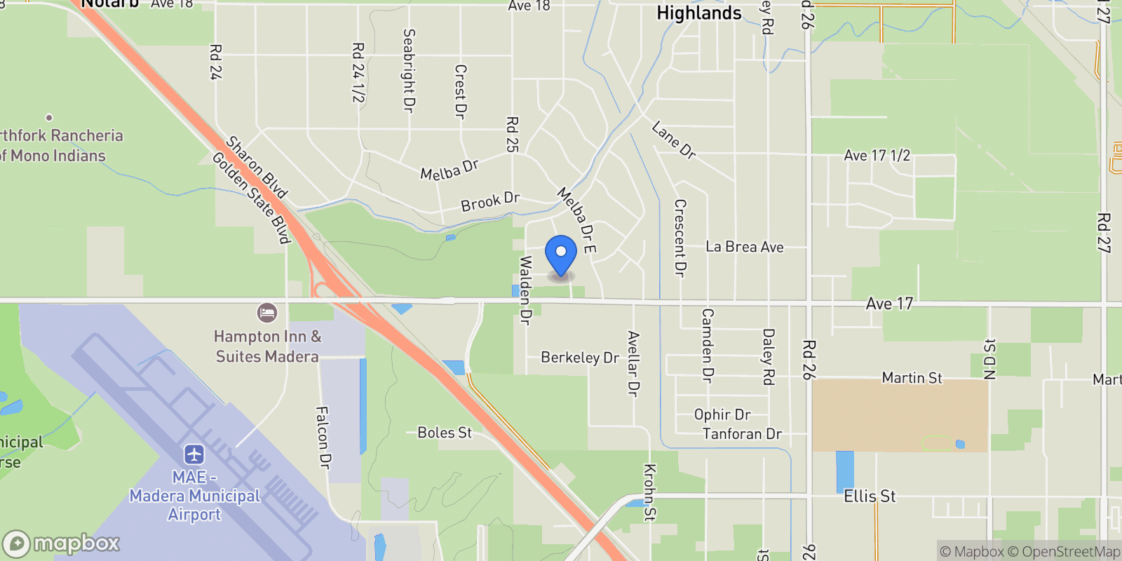 Map showing 25162 Burton Way, Madera, CA 93638, Madera, California, United States.
