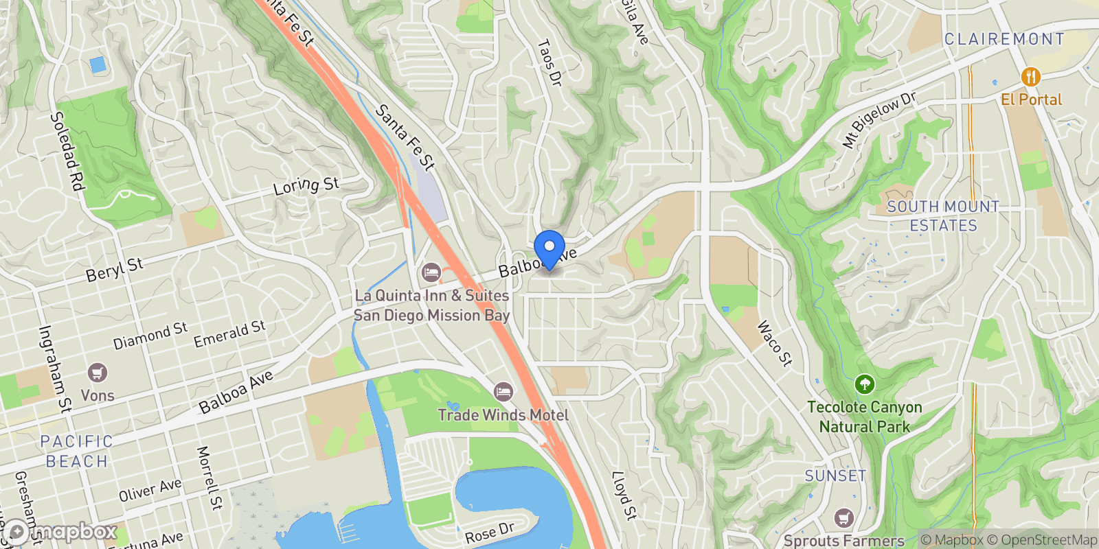 Map showing 3360 Mount Laurence Dr , San Diego, CA 92117, San Diego, California, United States.