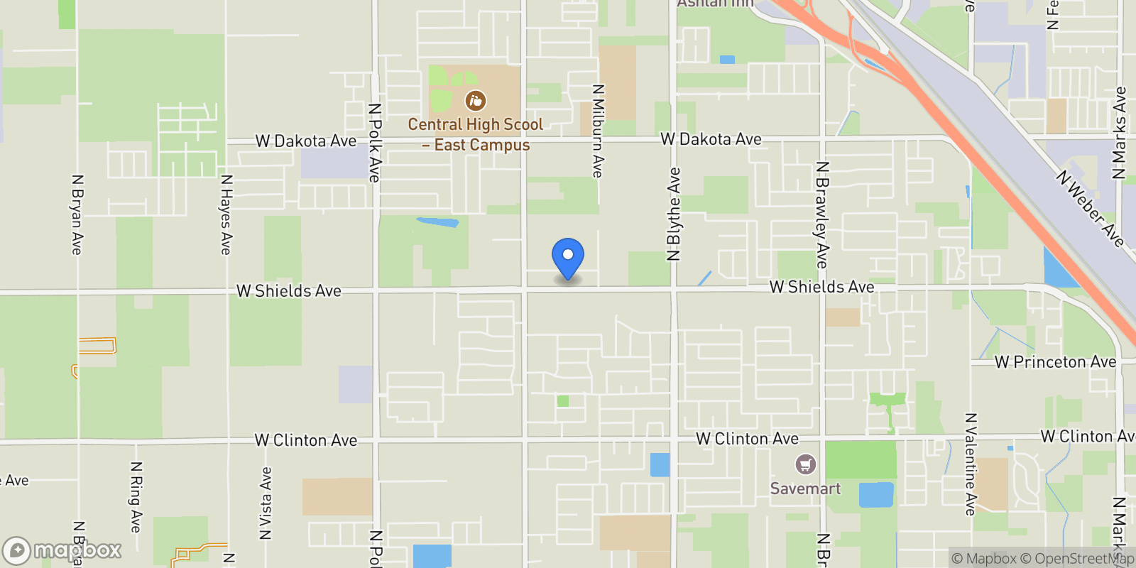 Map showing 4694 W Shields Avenue, Fresno, CA 93722, Fresno, California, United States.