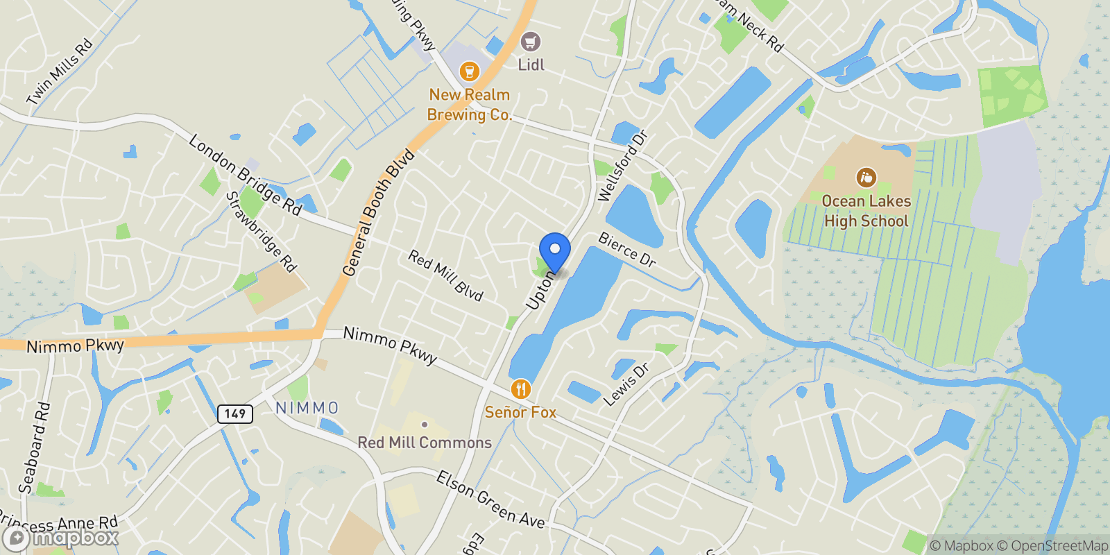 Map showing 2153 Bierce Drive, Virginia Beach, VA 23454, Virginia Beach, Virginia, United States.