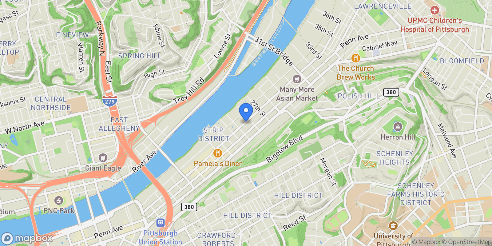 Map showing 2554 Smallman Street Residence 504, Pittsburgh, PA 15222, Pittsburgh, Pennsylvania, United States.