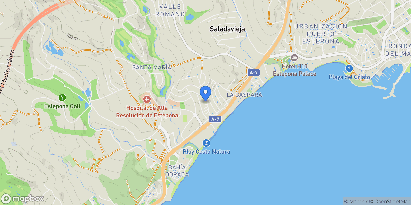 Map showing Calle del Aire, 29693, La Gaspara, Málaga, La Gaspara, Estepona, Andalusia, Spain.