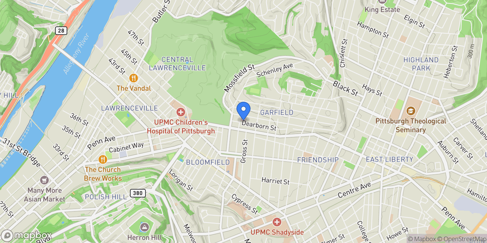 Map showing 4913 Dearborn Street , Pittsburgh, PA 15224, Pittsburgh, Pennsylvania, United States.