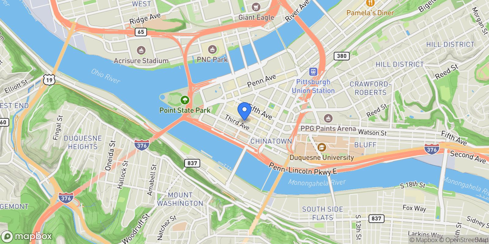 Map showing 306 Fourth Avenue Unit 2101, Pittsburgh, PA 15222, Pittsburgh, Pennsylvania, United States.