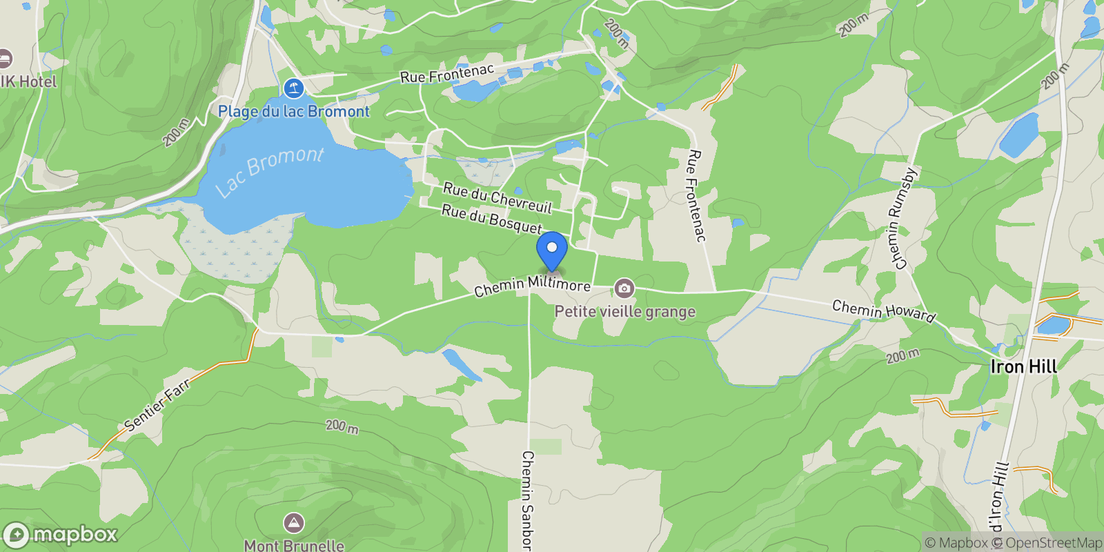 Map showing 621 Ch. Miltimore, Bromont, Quebec, Canada.