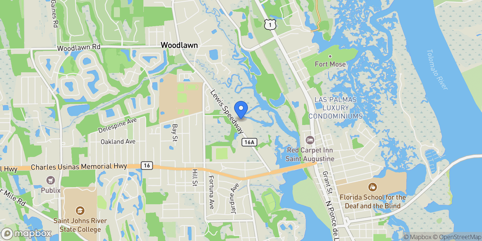 Map showing 3060 Lewis Speedway, St Augustine, FL 32084, St. Augustine, Florida, United States.