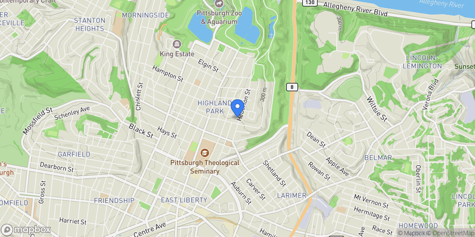 Map showing 919 Heberton Street , Pittsburgh, PA 15206, Pittsburgh, Pennsylvania, United States.