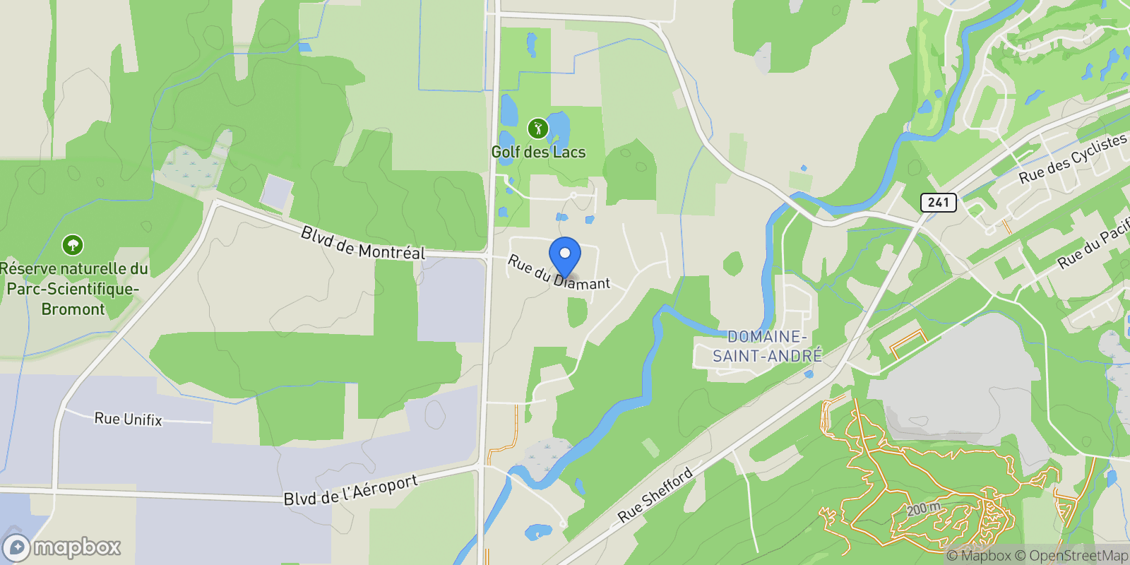 Map showing 125 Rue du Diamant, Bromont, Quebec, Canada.
