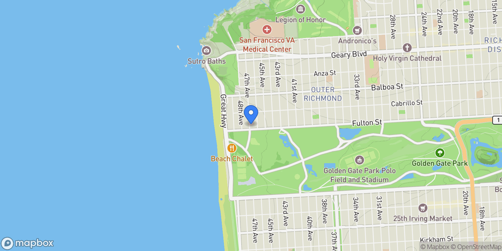Map showing 878 47th Avenue , San Francisco, CA 94121, San Francisco, California, United States.