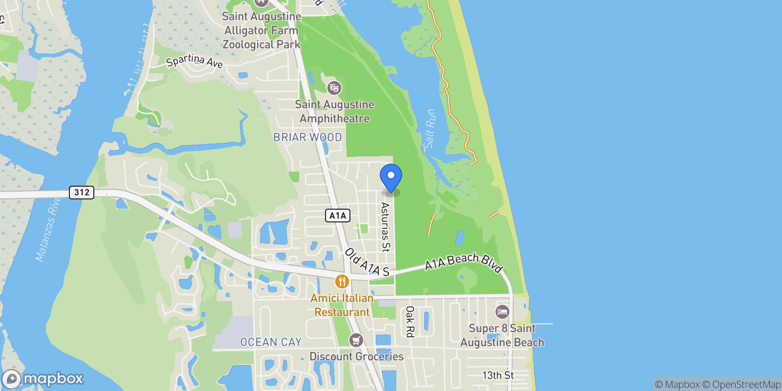 Map showing 1685 Santander Street, St Augustine, FL 32080, St. Augustine, Florida, United States.