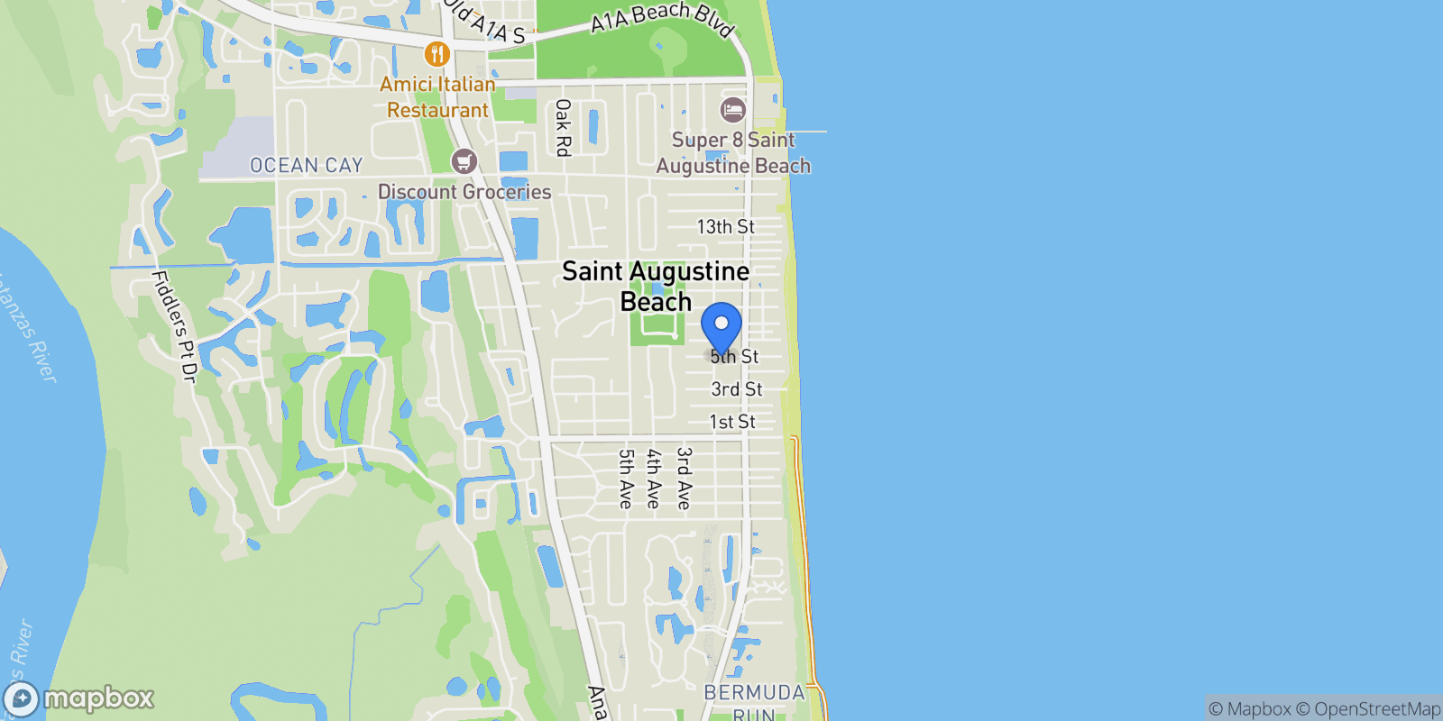 Map showing 125 5th Street, St Augustine, FL 32080, St. Augustine, Florida, United States.