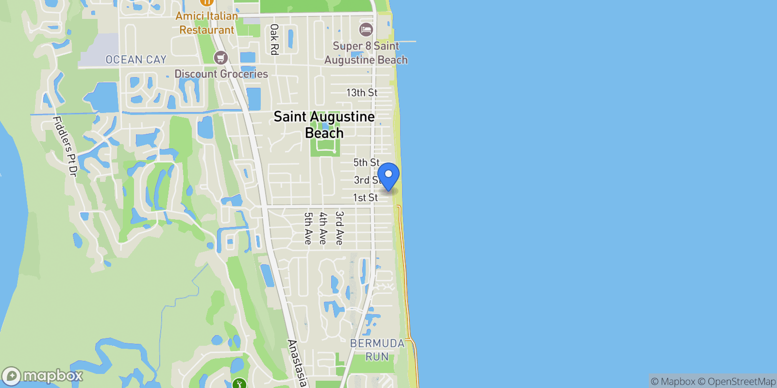 Map showing 1 2nd Ln, St Augustine, FL 32080, St. Augustine, Florida, United States.