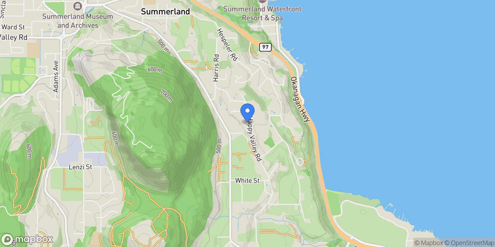 Map showing 10212 Happy Valley Road, Summerland, British Columbia, Canada.