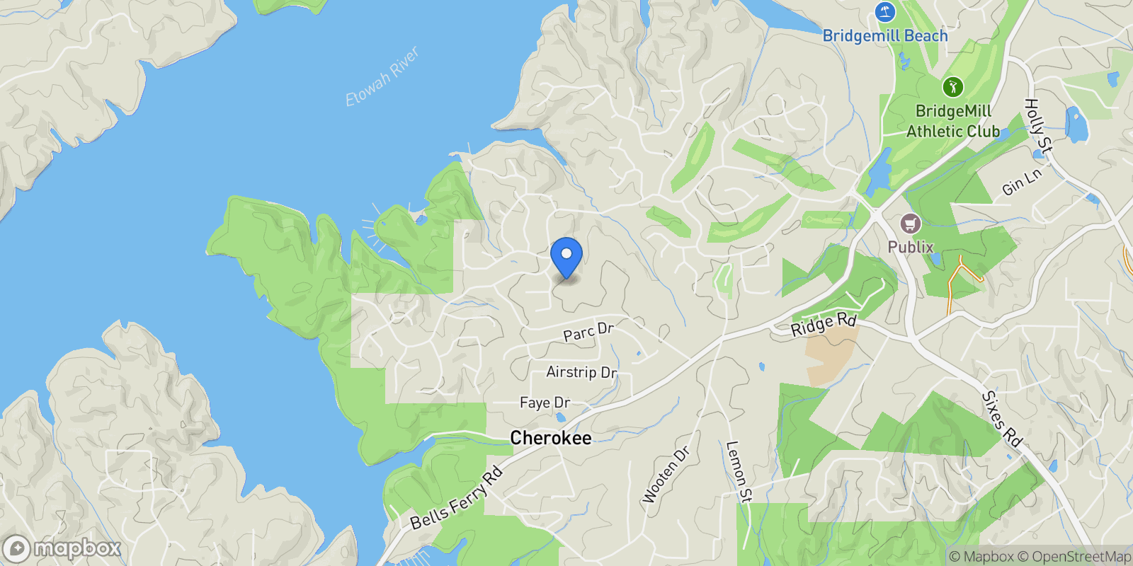 Map showing Canton, Georgia, United States.