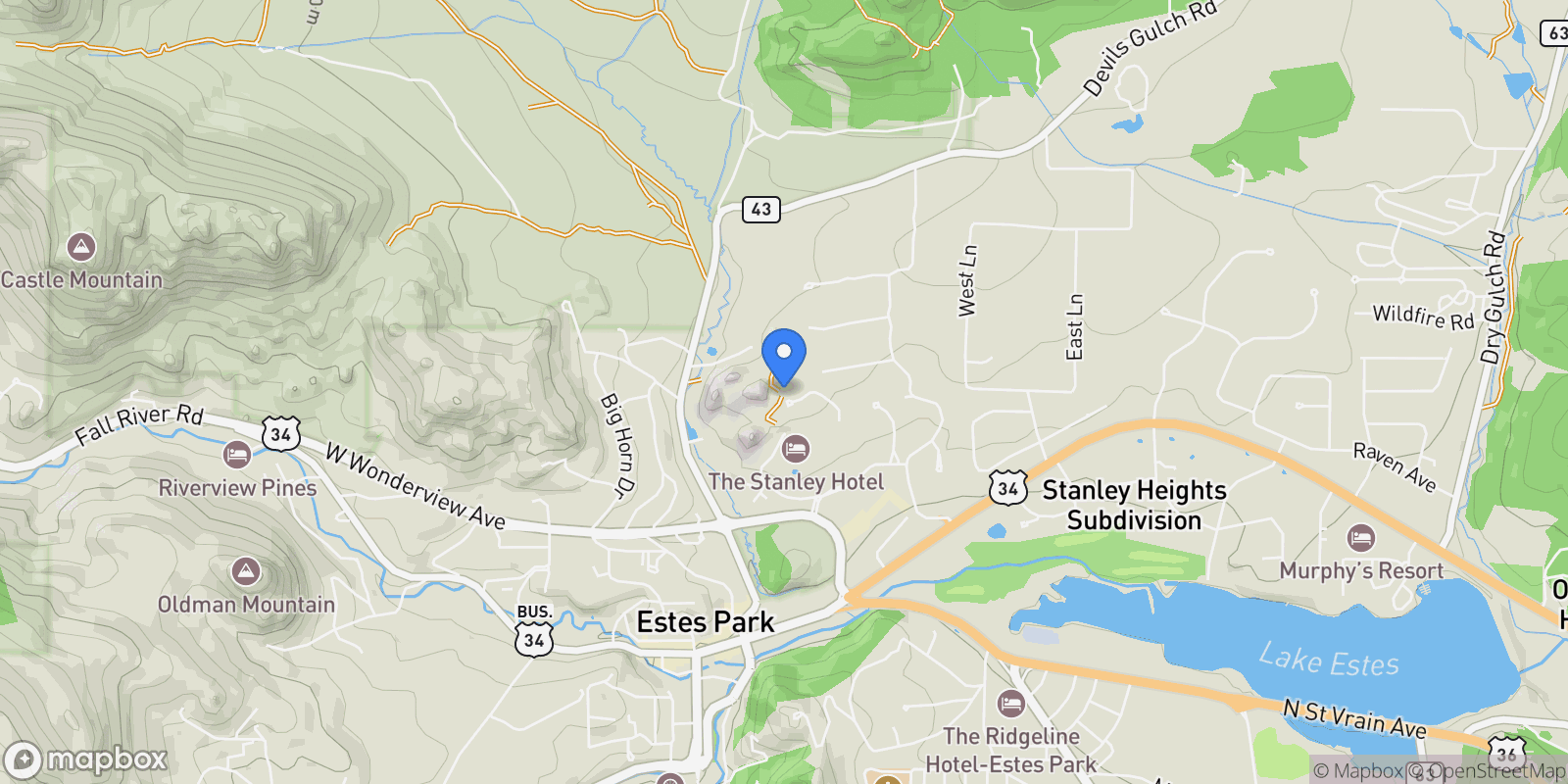 Map showing 293 Overlook Ct, Estes Park, CO 80517, Estes Park, Colorado, United States.