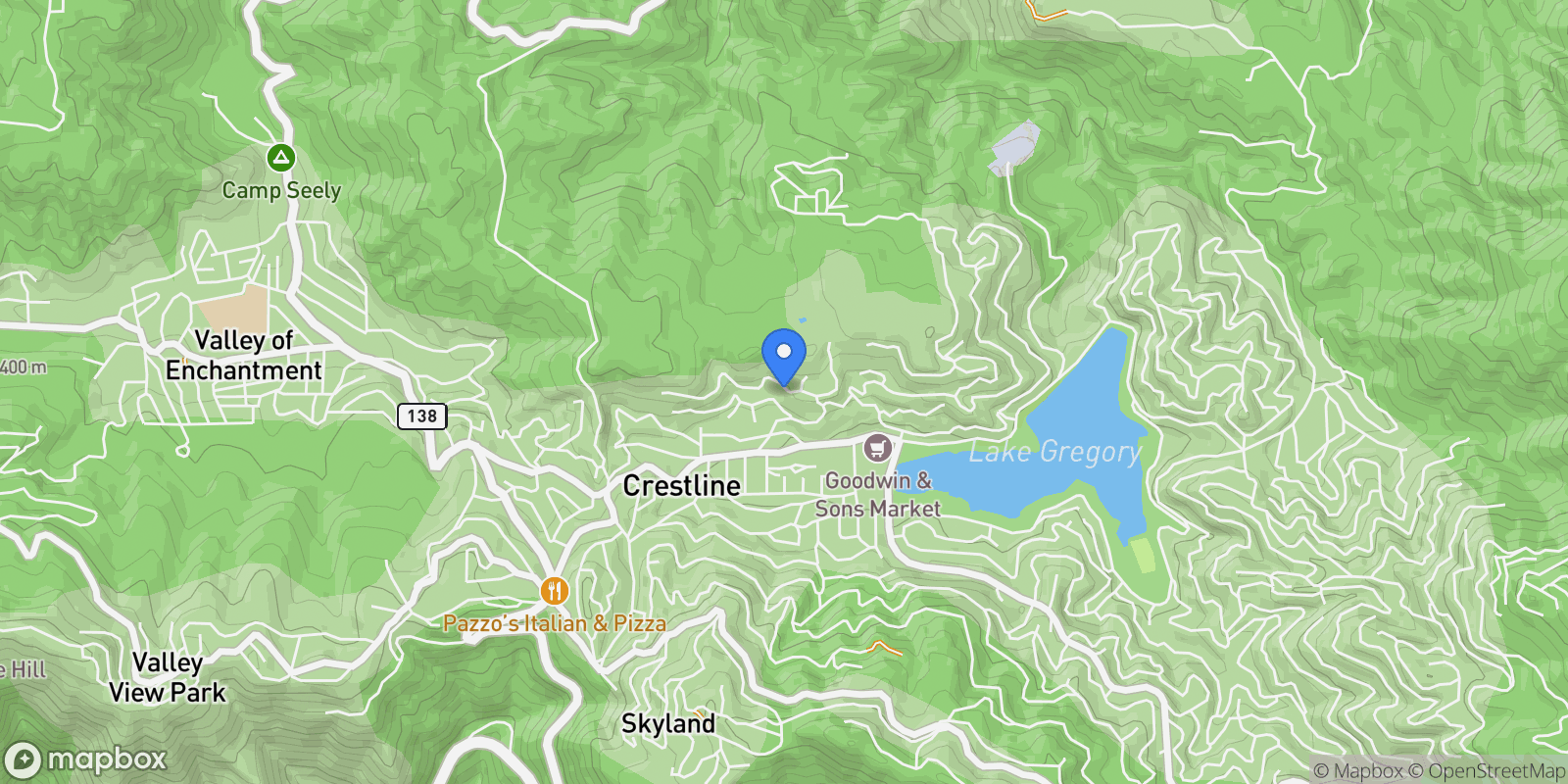 Map showing 23935 Zurich Drive , Crestline, CA 92325, Twin Peaks, California, United States.