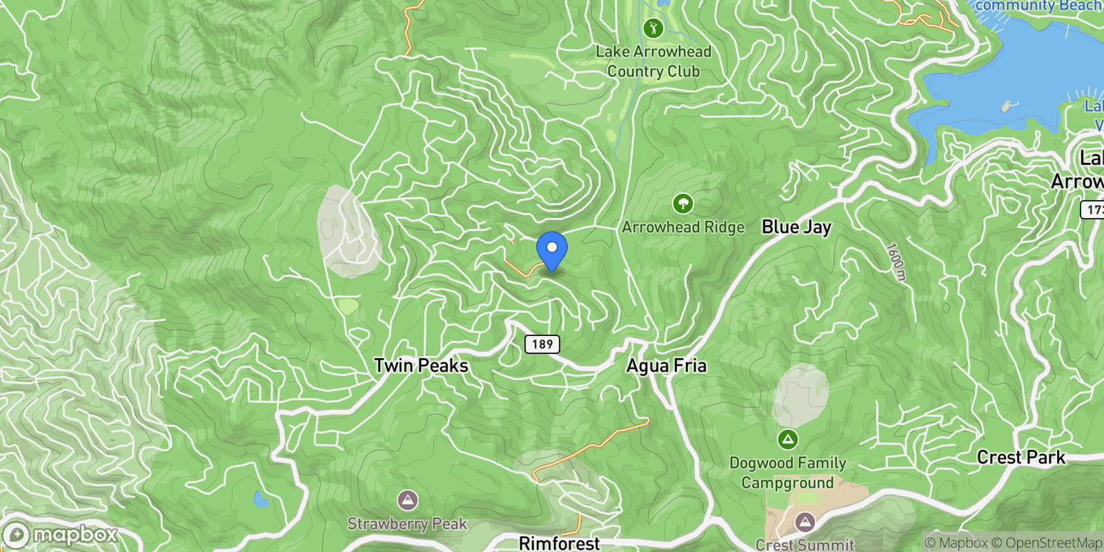 Map showing 26486 Forest Lane, Twin Peaks, CA 92391, Lake Arrowhead, California, United States.