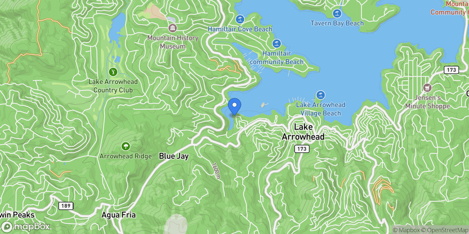 Map showing 161 Rocky Point Road, Lake Arrowhead, CA 92352, Lake Arrowhead, California, United States.