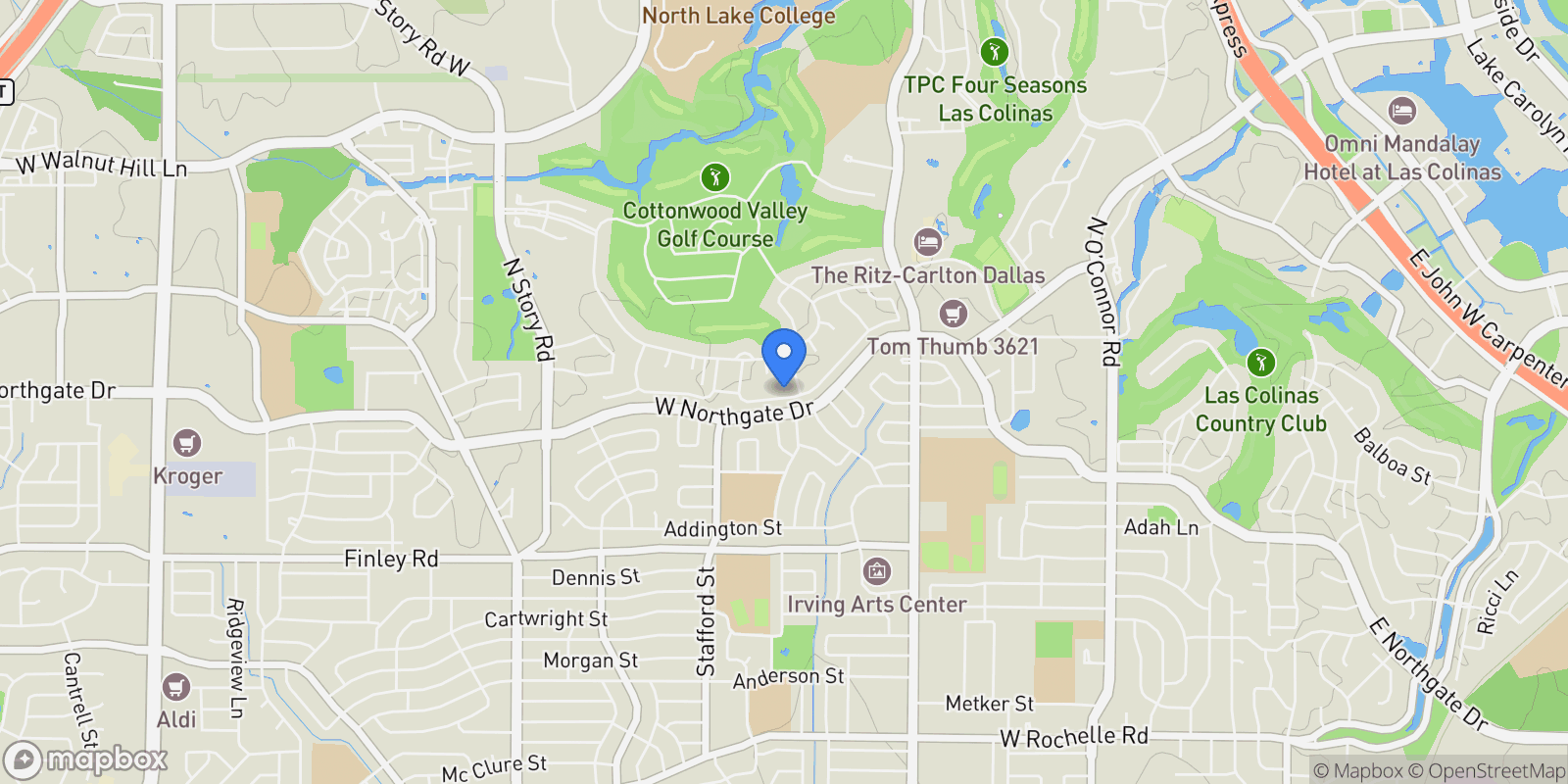 Map showing 1509 Travis Circle S, Irving, Texas, United States.