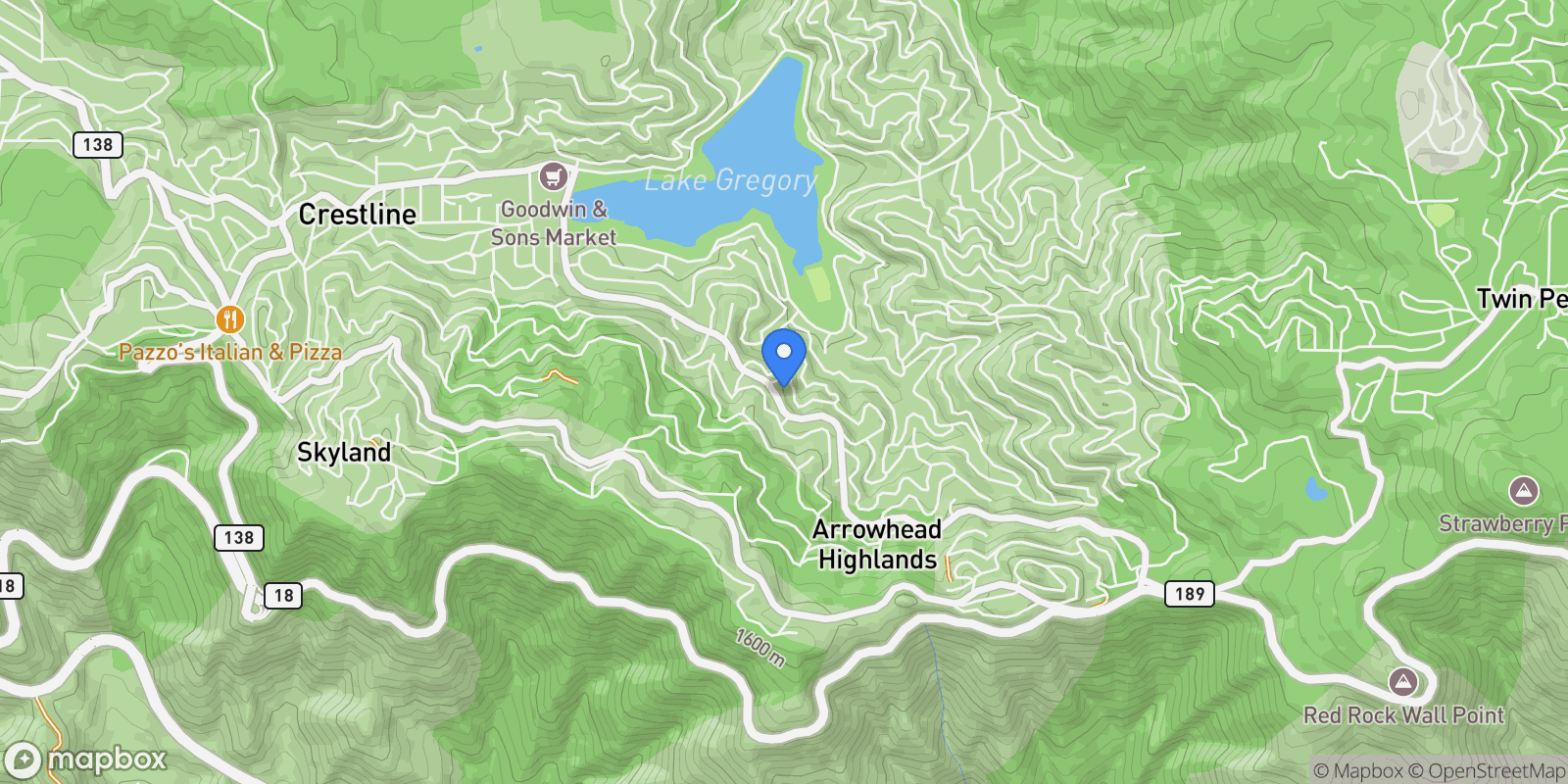Map showing 24571 Geneva Drive , Crestline, CA 92325, Twin Peaks, California, United States.