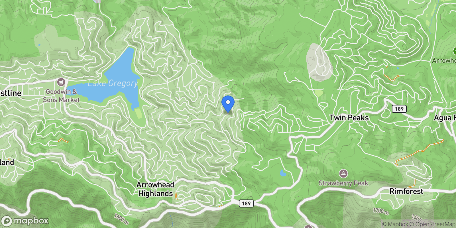 Map showing 721 Chillon Drive , Crestline, CA 92325, Twin Peaks, California, United States.