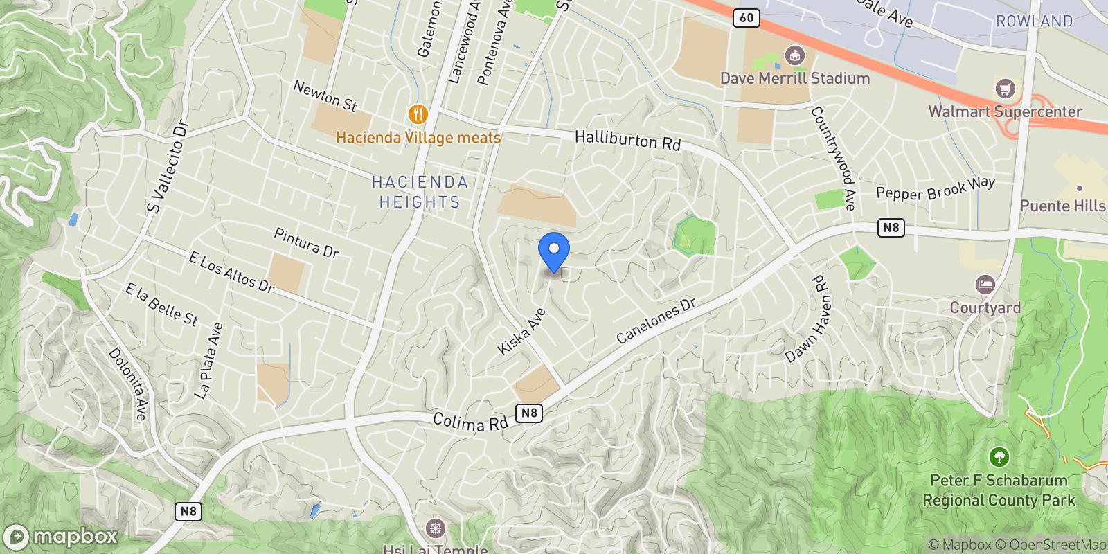 Map showing 2424 Kiska Avenue, Hacienda Heights, California, United States.