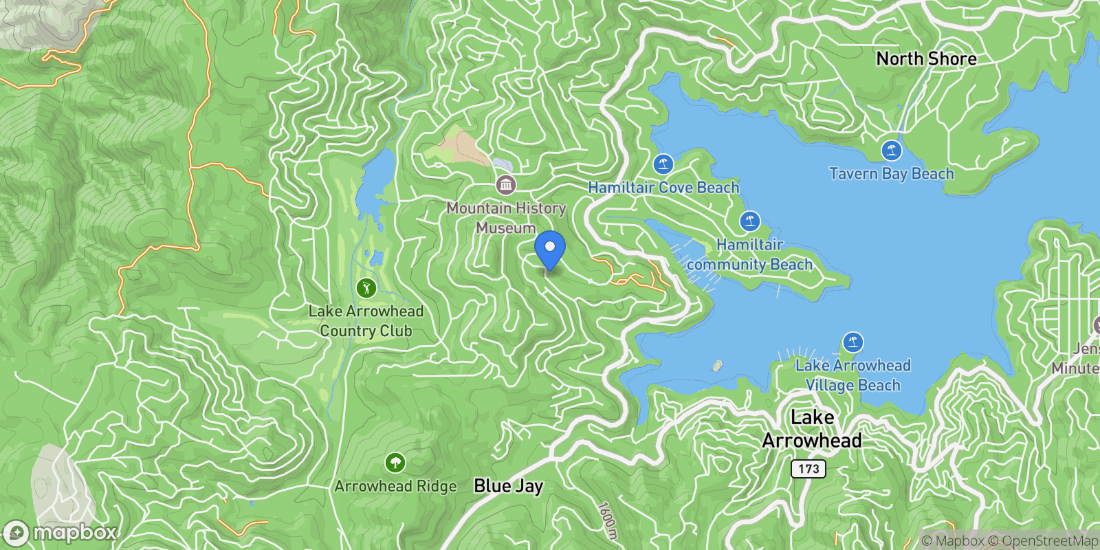Map showing 385 Birchwood Drive , Lake Arrowhead, CA 92352, Lake Arrowhead, California, United States.