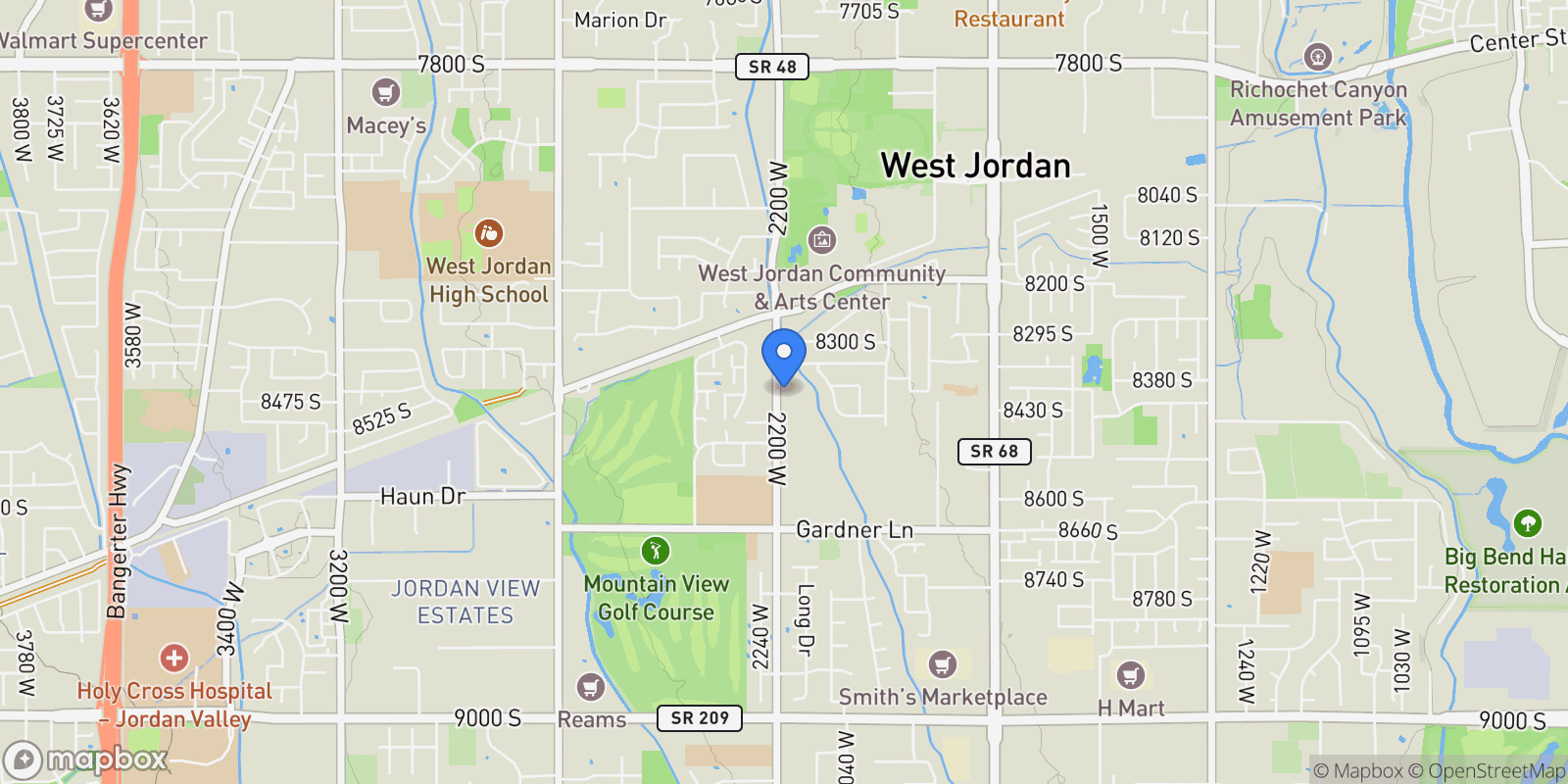 Map showing 8383 S 2200 W, West Jordan, Utah, United States.