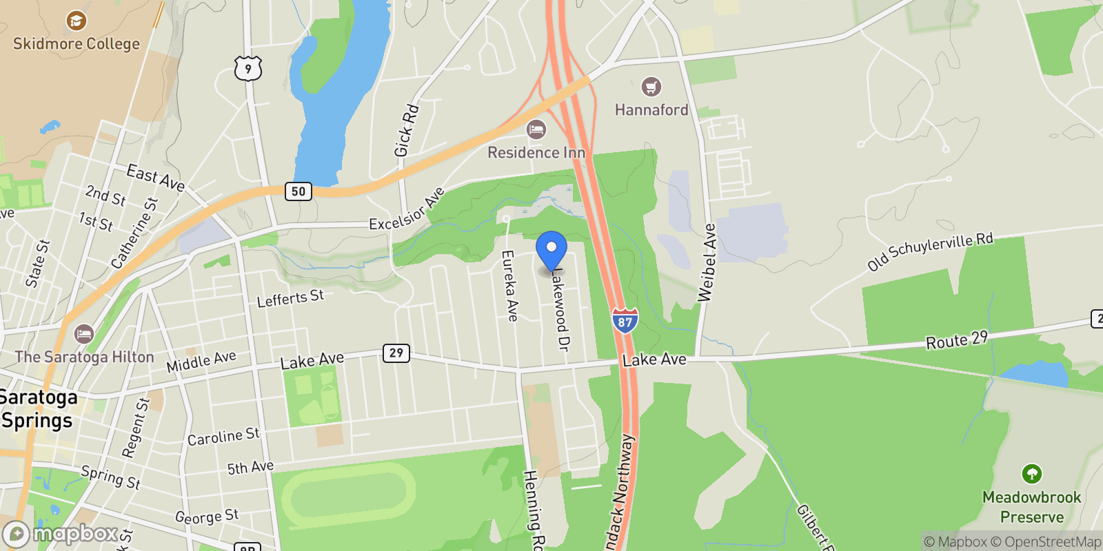 Map showing 29 Lakewood Drive, Saratoga Springs, Inside, NY 12866, Saratoga Springs, New York, United States.