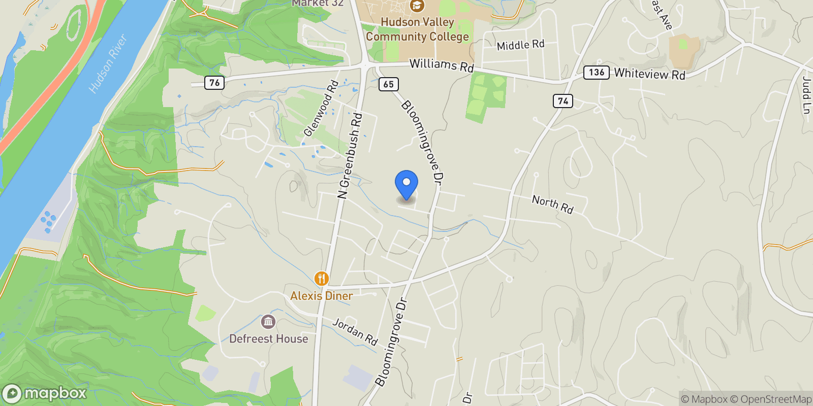 Map showing 6 Essie Lane, North Greenbush, NY 12180, Troy, New York, United States.