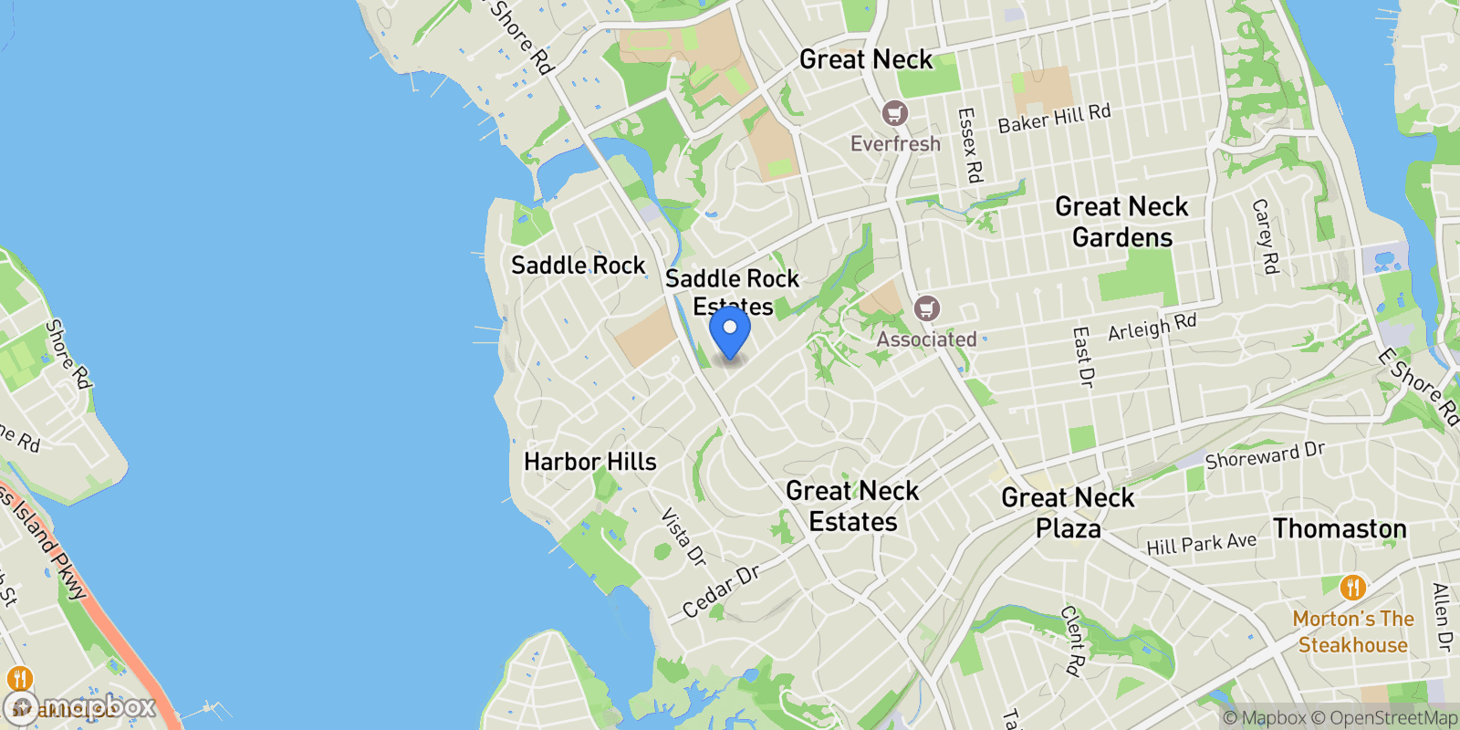 Map showing 23 Parkside Drive, Great Neck, NY, 11021, USA, Great Neck, New York, United States.