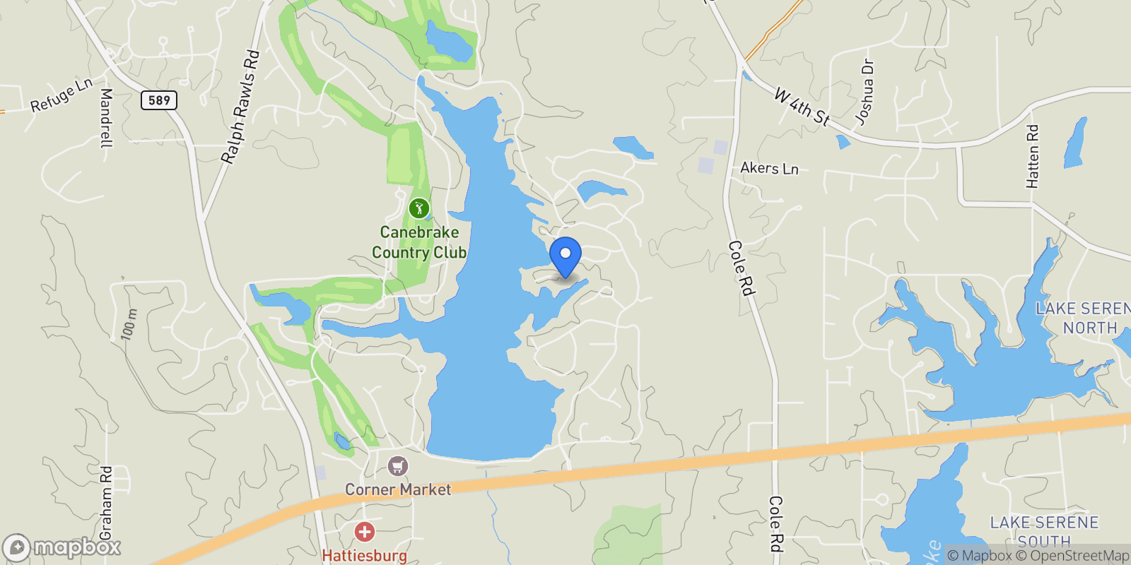Map showing 16 Chandeleur Point, Hattiesburg, MS 39402, Hattiesburg, Mississippi, United States.