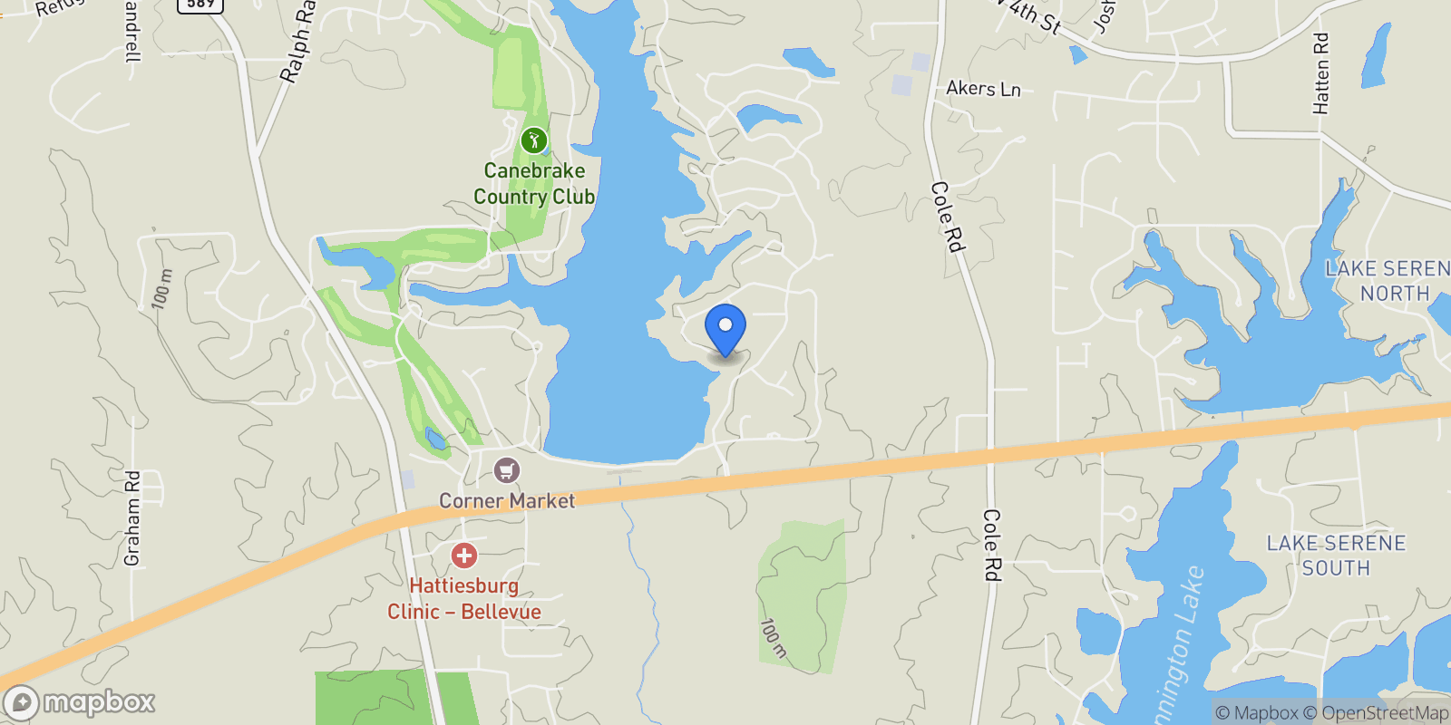 Map showing 75 Tidewater Rd., Hattiesburg, MS 39402, Hattiesburg, Mississippi, United States.