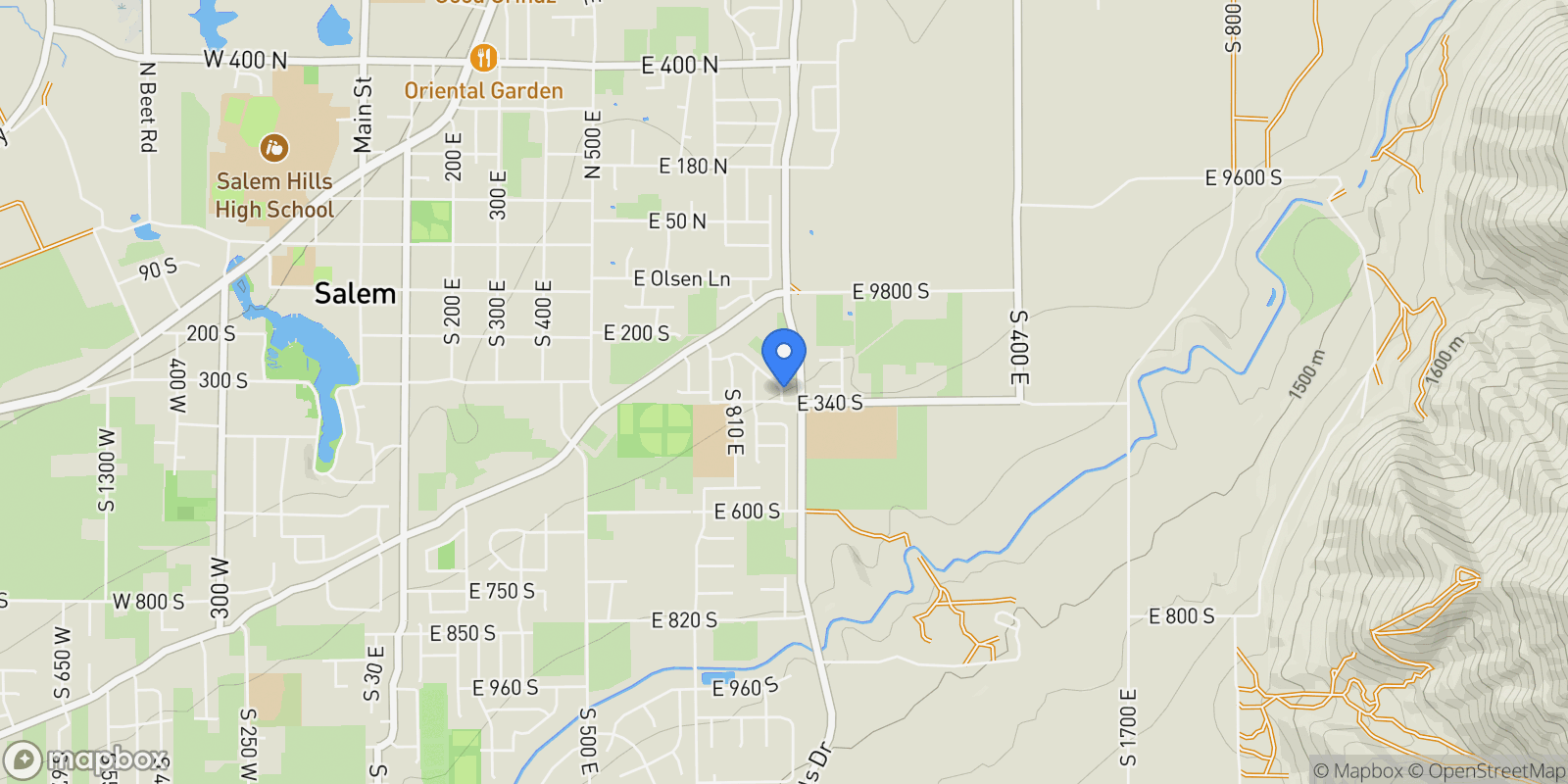 Map showing 1554 S 920 E, Salem, UT 84653, Woodland Hills, Utah, United States.