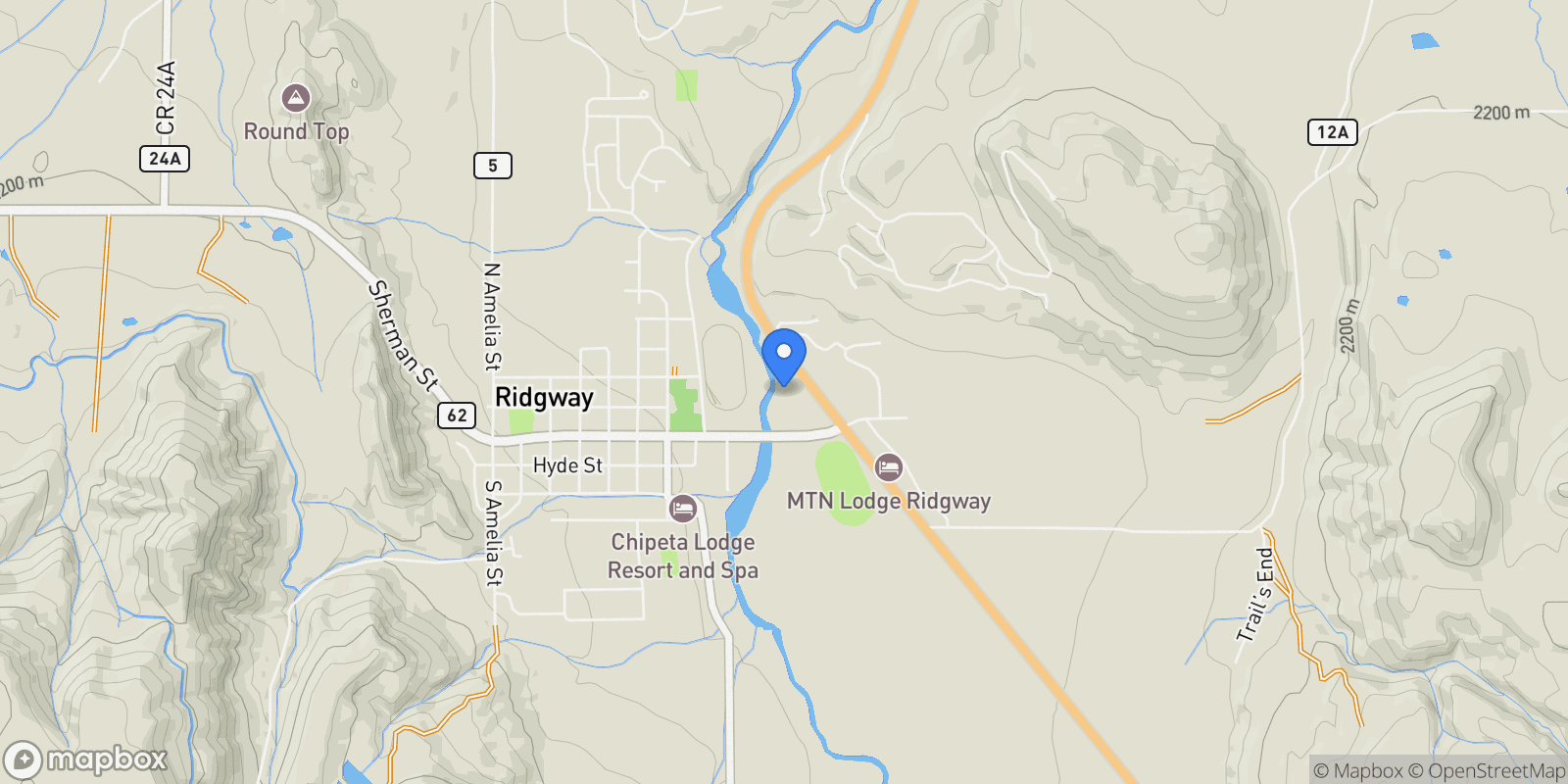Map showing 199 Riverfront Lane Unit# 201, Ridgway, CO 81432, Ridgway, Colorado, United States.