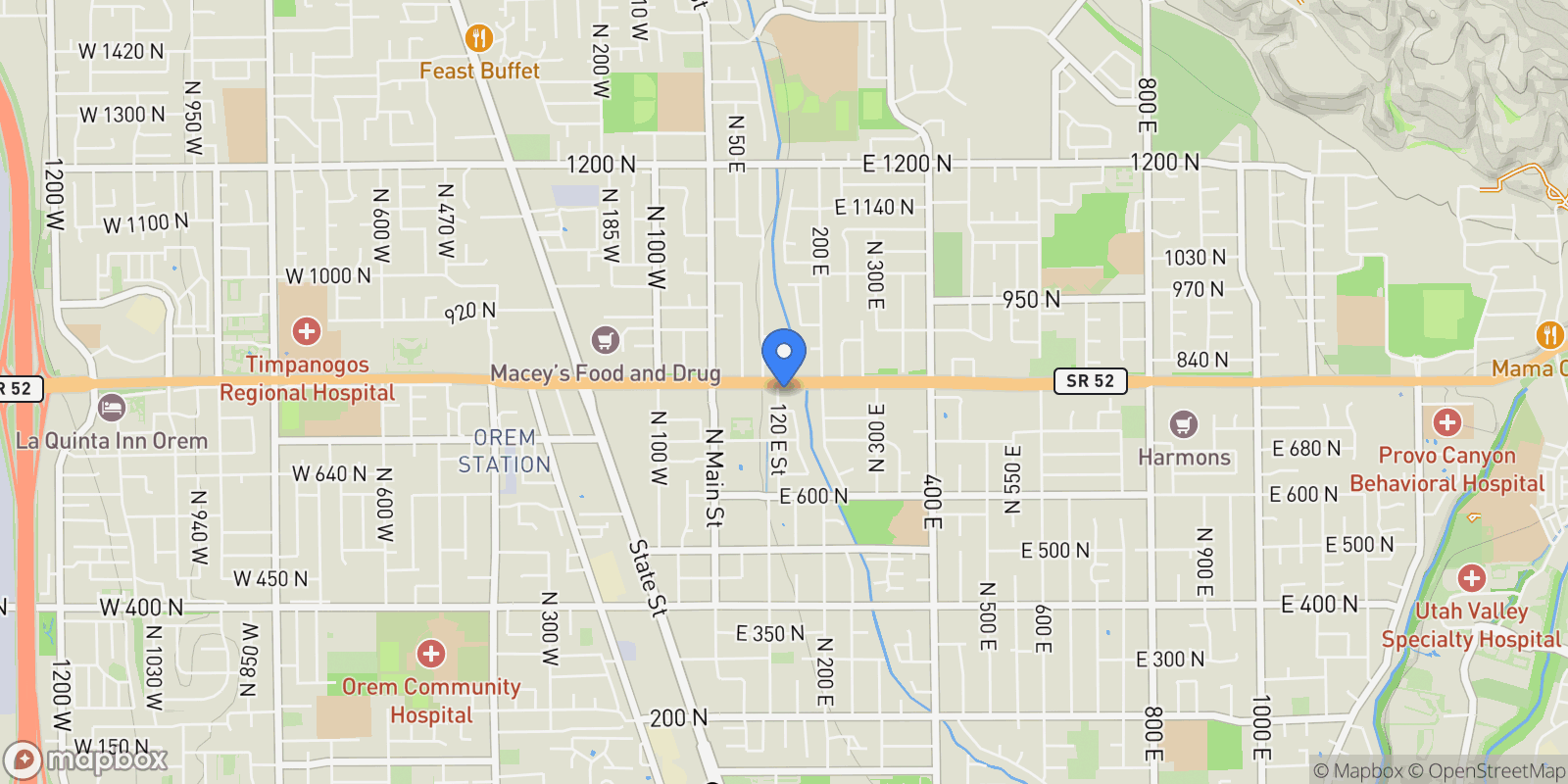 Map showing 130 E 800 N, Lindon, UT 84042, Orem, Utah, United States.