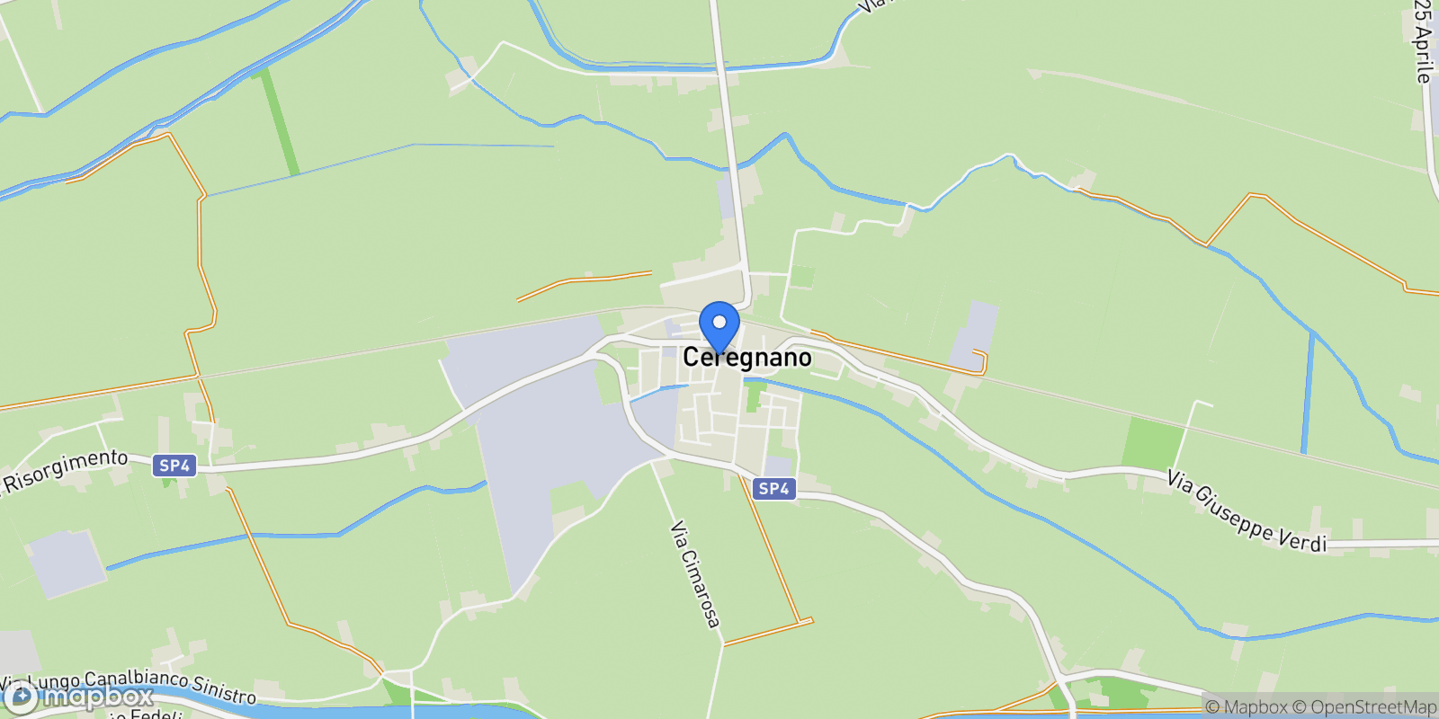 Map showing Via Cesare Battisti 1, Ceregnano, Veneto, Italy.