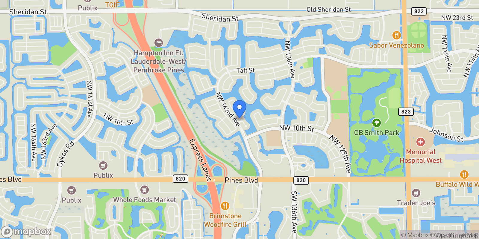 Map showing 1202 NW 141st Ave, Pembroke Pines, FL 33028, Pembroke Pines, Florida, United States.