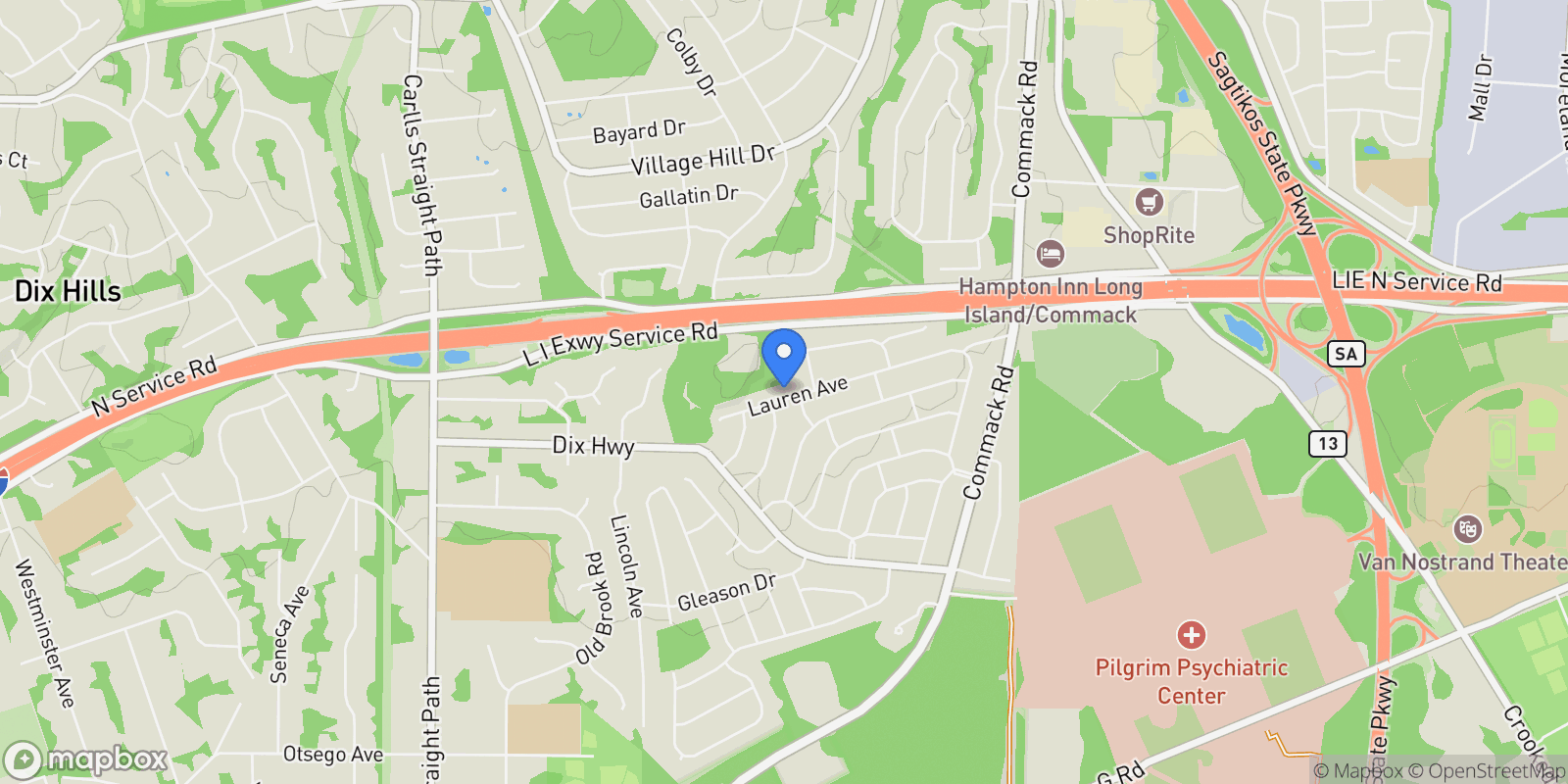 Map showing 74 Lauren Avenue, Dix Hills, NY 11746, Huntington Station, New York, United States.