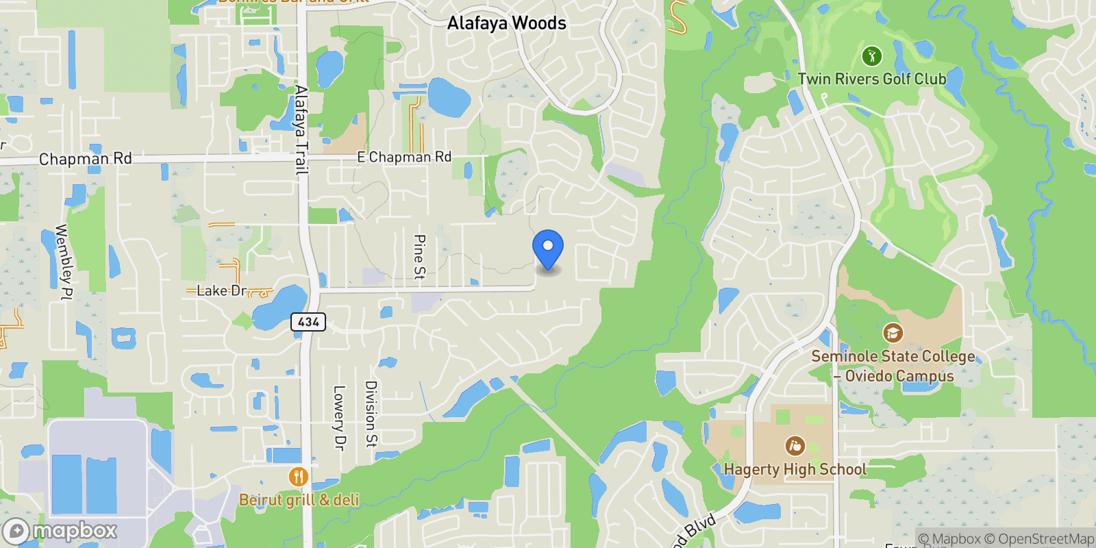 Map showing 2739 RAVENCLIFFE TERRACE, OVIEDO, FL 32765, Oviedo, Florida, United States.