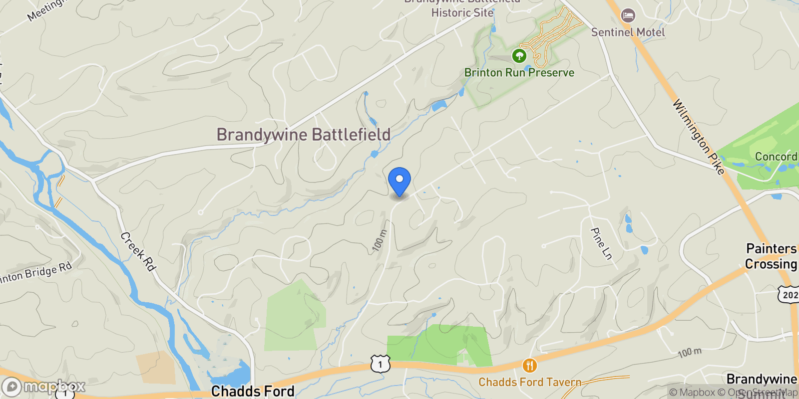 Map showing 543 WEBB RD #2RD, CHADDS FORD, PA 19317, Chadds Ford, Pennsylvania, United States.