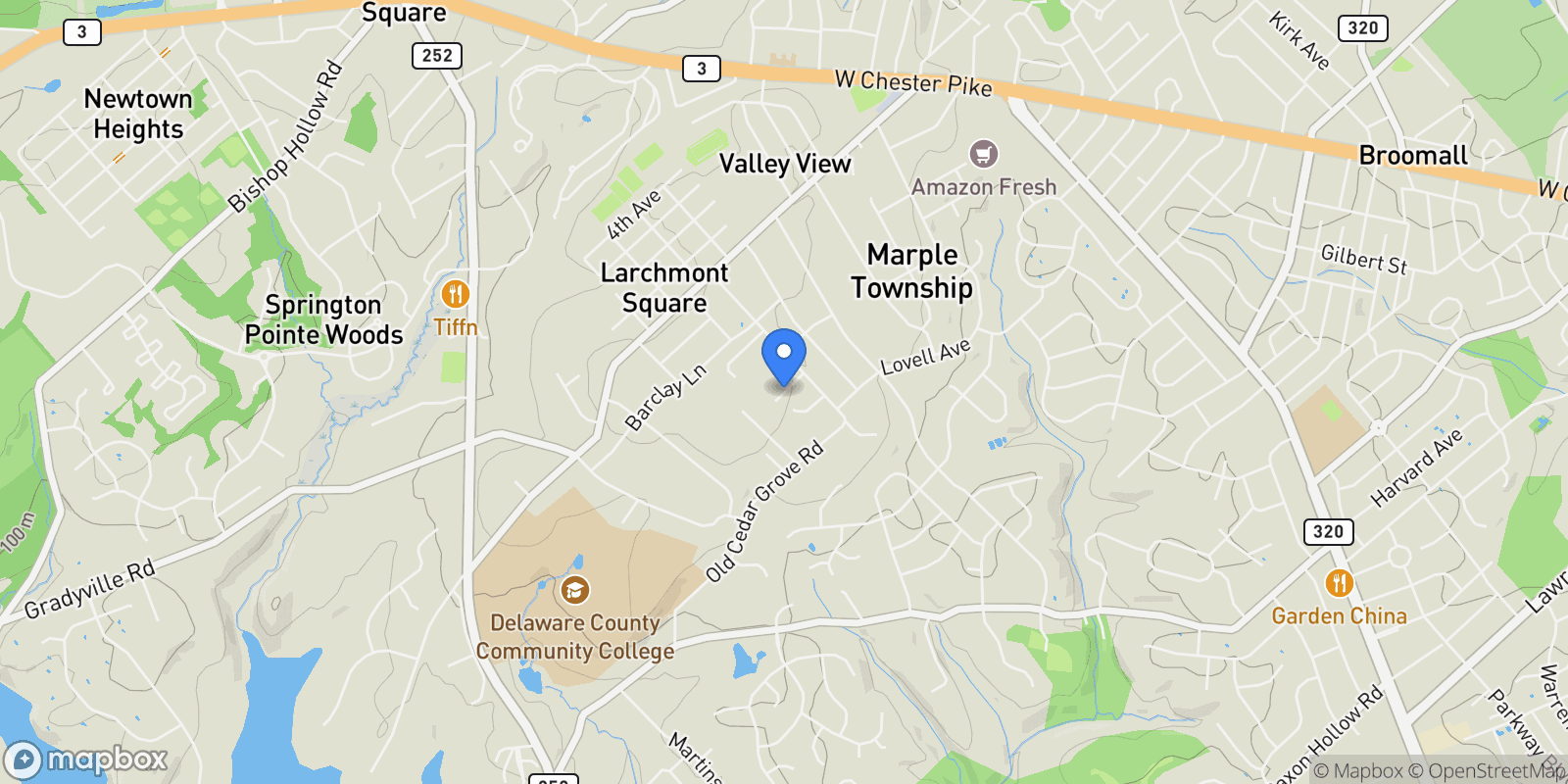 Map showing 113 EAGLE DRIVE, BROOMALL, PA 19008, Broomall, Pennsylvania, United States.