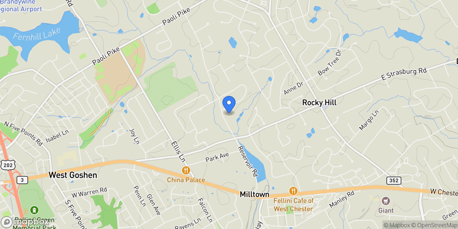 Map showing 1404 TIMBER MILL LN LANE, WEST CHESTER, PA 19380, West Chester, Pennsylvania, United States.