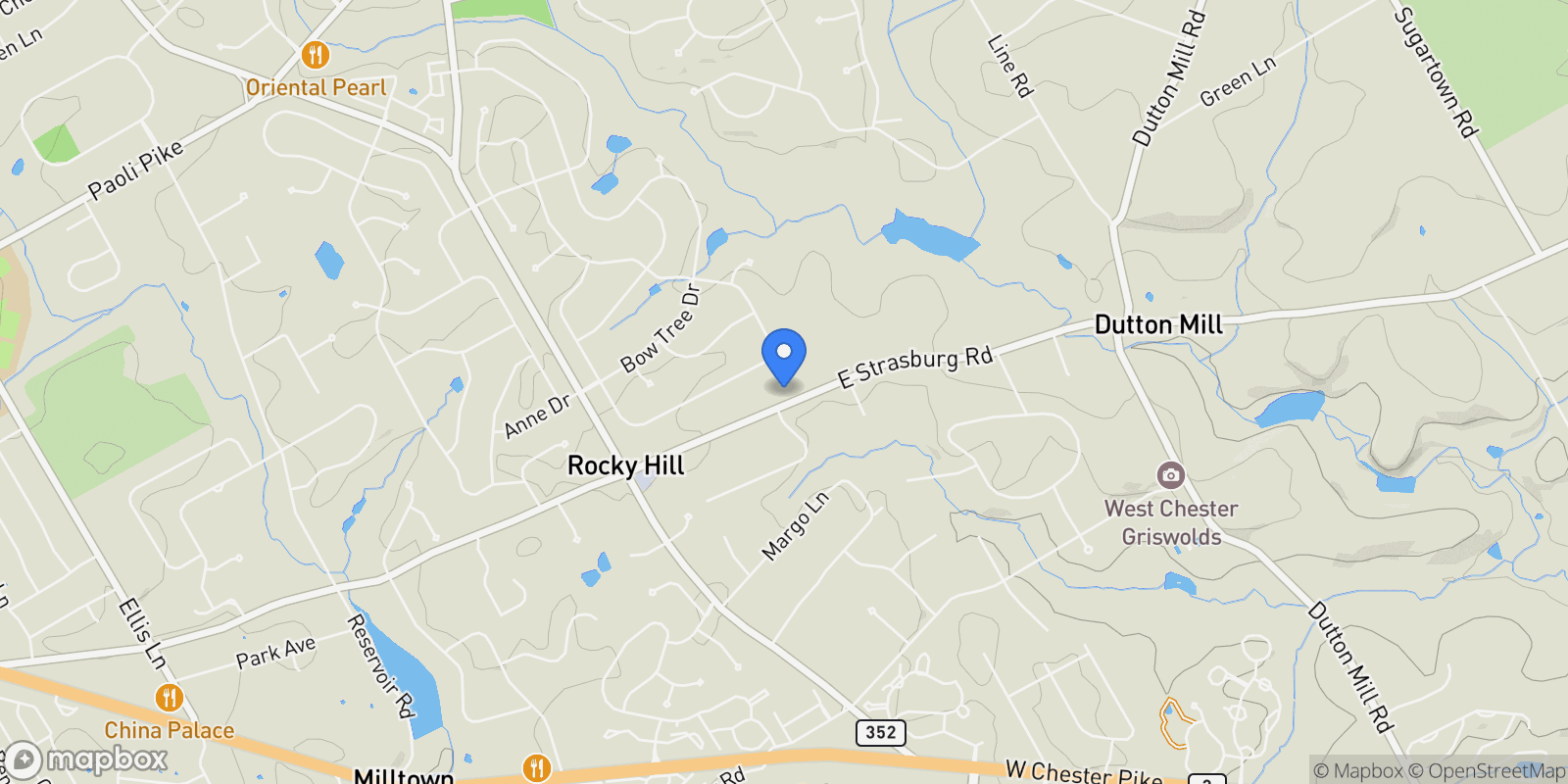 Map showing 1631 E STRASBURG RD ROAD, WEST CHESTER, PA 19380, West Chester, Pennsylvania, United States.